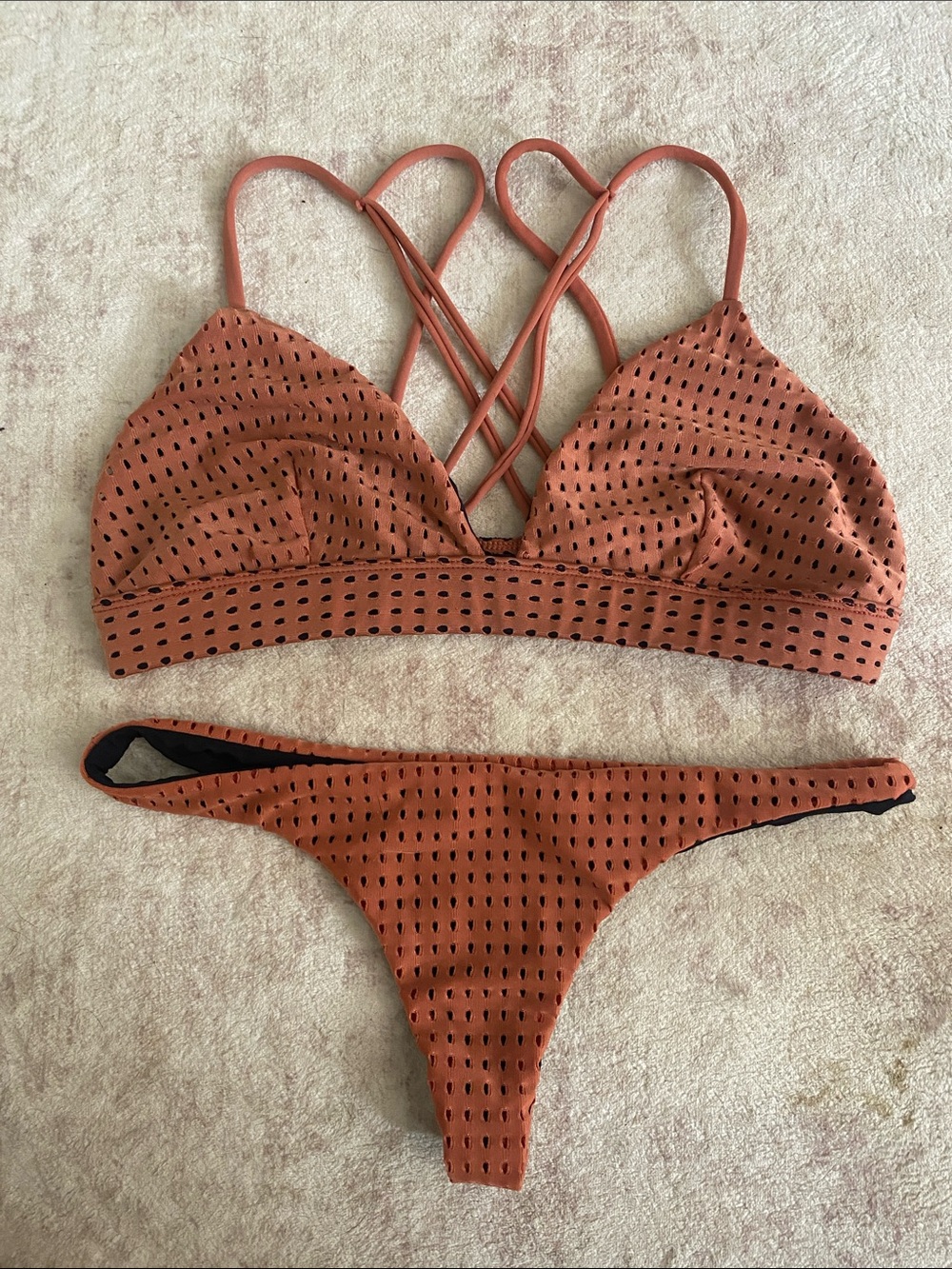 acacia swimwear Rust Perforated Crisscross Bikini